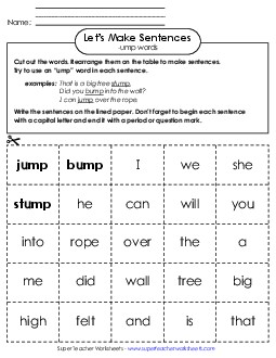 Make Sentences: Word Cards (-ump) Word Families Worksheet