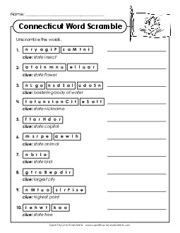 Word Scramble States Individual Worksheet