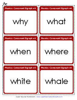 Flash Cards - WH words Phonics Digraphs Worksheet