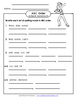 ABC Order - Word Sets (B-Baseball)  Spelling B Worksheet