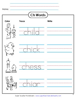 Trace and Write Phonics Digraphs Worksheet