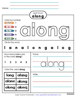 Worksheet 4: Along Sight Words Individual Worksheet