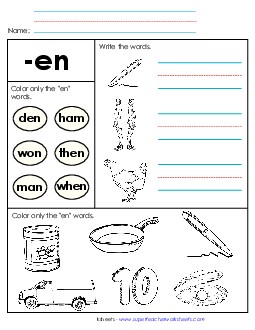 Worksheet 2 (-en Words) Free Word Families Worksheet