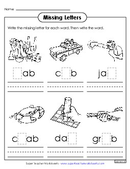 Missing Letters (-ab) Word Families Worksheet