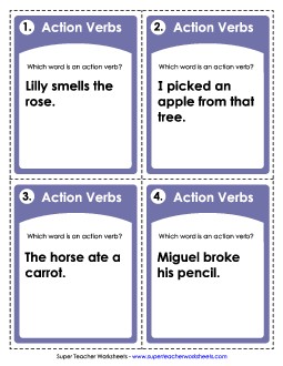 Action Verb Task Cards Actionverbs Worksheet