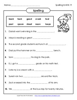 Sentence Completion (B-19) Spelling B Worksheet