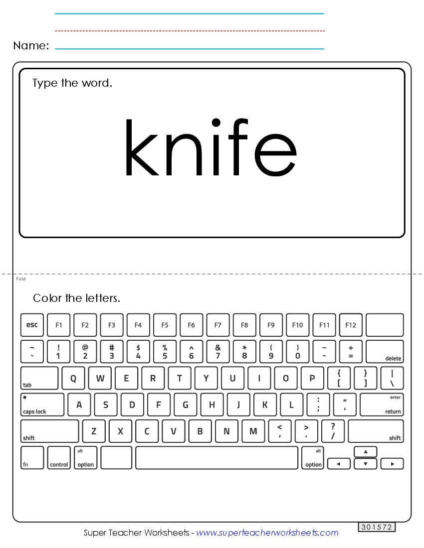 Type the Word: Knife Sight Words Individual Worksheet