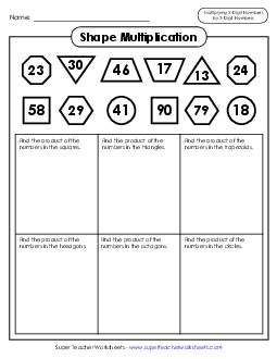 Shape Multiplication (2-Digit by 2-Digit Numbers) Worksheet