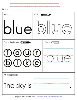 Worksheet 1: Blue Sight Words Individual Worksheet