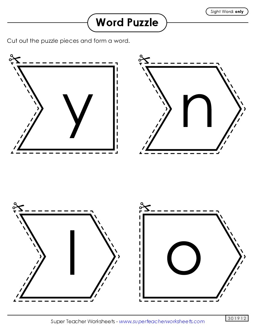 Word Puzzle: Only Sight Words Individual Worksheet