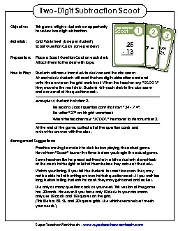 Game: 2-Digit Subtraction Scoot! Worksheet