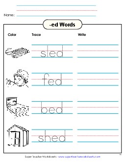 Trace and Write (-ed) Word Families Worksheet