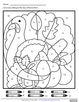 Thanksgiving Double Mystery Picture  (Color-by-Number) Worksheet