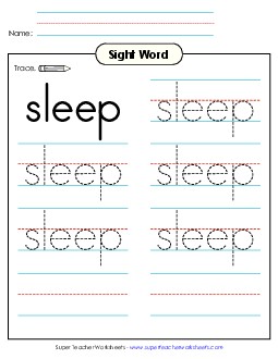 Trace the Word: Sleep Sight Words Individual Worksheet