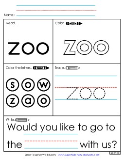 Worksheet 1: Zoo Free Sight Words Individual Worksheet