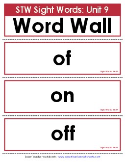 Pocket Chart or  Word Wall (Unit 9) Sight Words Worksheet