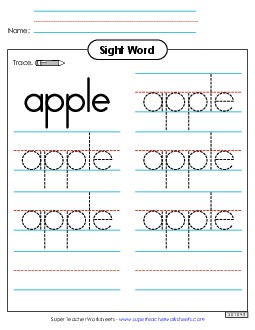 Trace the Word: Apple Sight Words Individual Worksheet