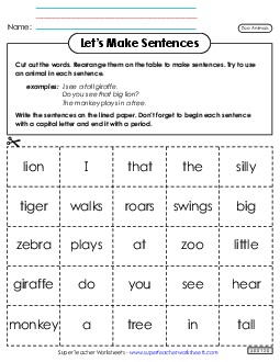 Let\'s Make Sentences (Zoo Animals) Worksheet