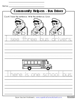 Bus Driver (Trace & Write) Community Helpers Worksheet