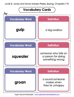 Vocabulary Cards for Chapters 7-8 Books Worksheet