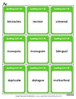 Flashcards (F-30) Spelling F Worksheet