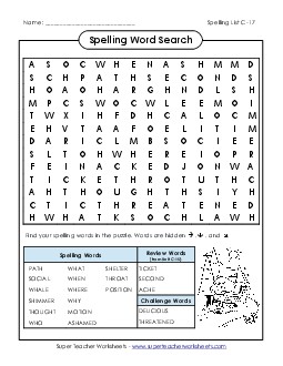 Word Search (C-17) Spelling C Worksheet