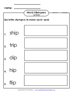 Letter Stampers Activity (-ip Words)  Word Families Worksheet