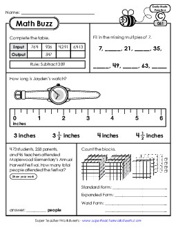 Math Buzz: Week 13 Worksheets 61 through 65 Daily Math Review Worksheet