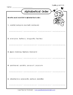 Alphabetical Order (C-25) Spelling C Worksheet