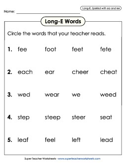 Listen and Circle (Long E) Phonics Long Short E Worksheet