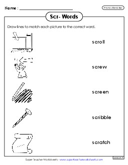 Matching Worksheet (Scr- Words) Phonics Blends Worksheet