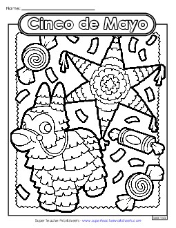 Piñatas & Candy Coloring Page Coloring Pages Worksheet