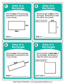 Task Cards: Area of a Rectangle Worksheet