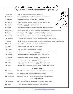 Spelling Test Sentences (D-15) Spelling D Worksheet