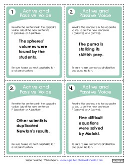 Active and Passive Voice Task Cards Worksheet