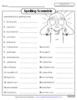 Word Scramble (F-30) Spelling F Worksheet