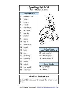 Spelling List (E-24) Spelling E Worksheet