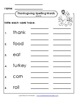 Write Twice (A-Thanksgiving)  Free Spelling A Worksheet