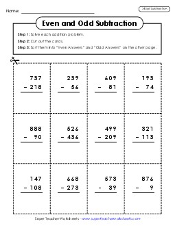 Subtraction: Even/Odd Sort Worksheet