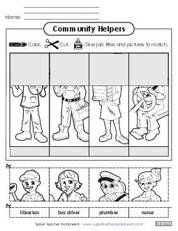 Cut-and-Glue Matching Worksheet 3 Community Helpers Worksheet