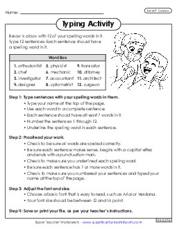 Typing Sentences (Careers) Spelling F Worksheet