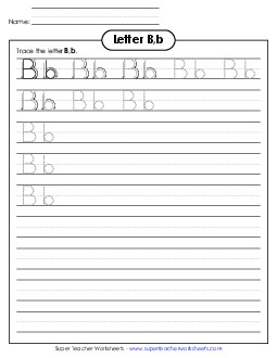 Letter B, b - Tracing (Smaller Font Size) Free Alphabet Worksheet