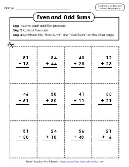 Odd-Even Sums (2 Digits) Addition Worksheet