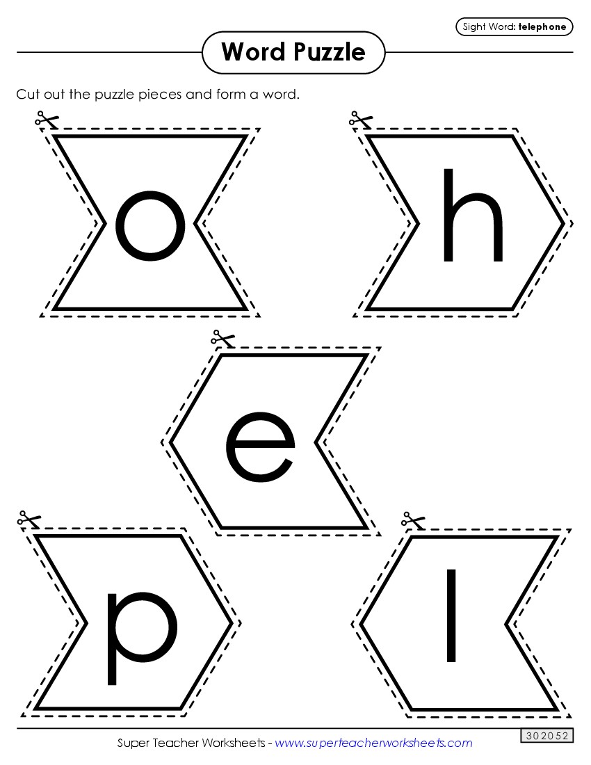 Word Puzzle: Telephone Sight Words Individual Worksheet