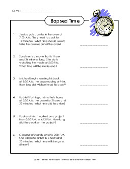 Elapsed Time Word Problems #1 Worksheet