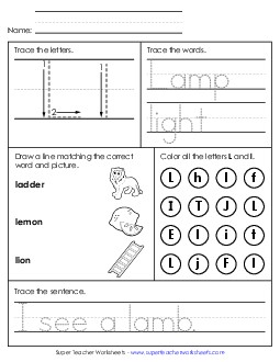 Letter L - Mixed Skills (Intermediate) Alphabet Worksheet