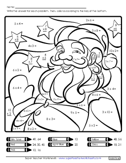 Basic Multiplication Math Picture: Santa Christmas Worksheet