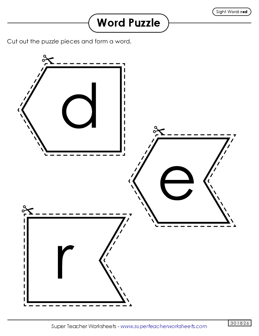 Word Puzzle: Red Sight Words Individual Worksheet