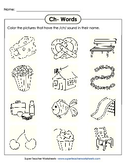 Color CH Pictures Phonics Digraphs Worksheet