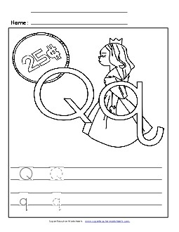 Letter Q - Color and Write (Straight Q) Free Alphabet Worksheet